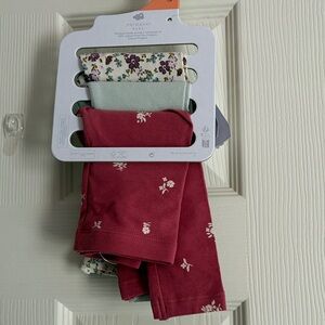 Primark Baby Floral & Solid Leggings Set - Burgundy, Mint & Cream